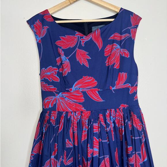 ModCloth Blue Red Floral Fit & Flare Midi Dress Women’s Size 10 NWT Retro Style - Picture 3 of 7